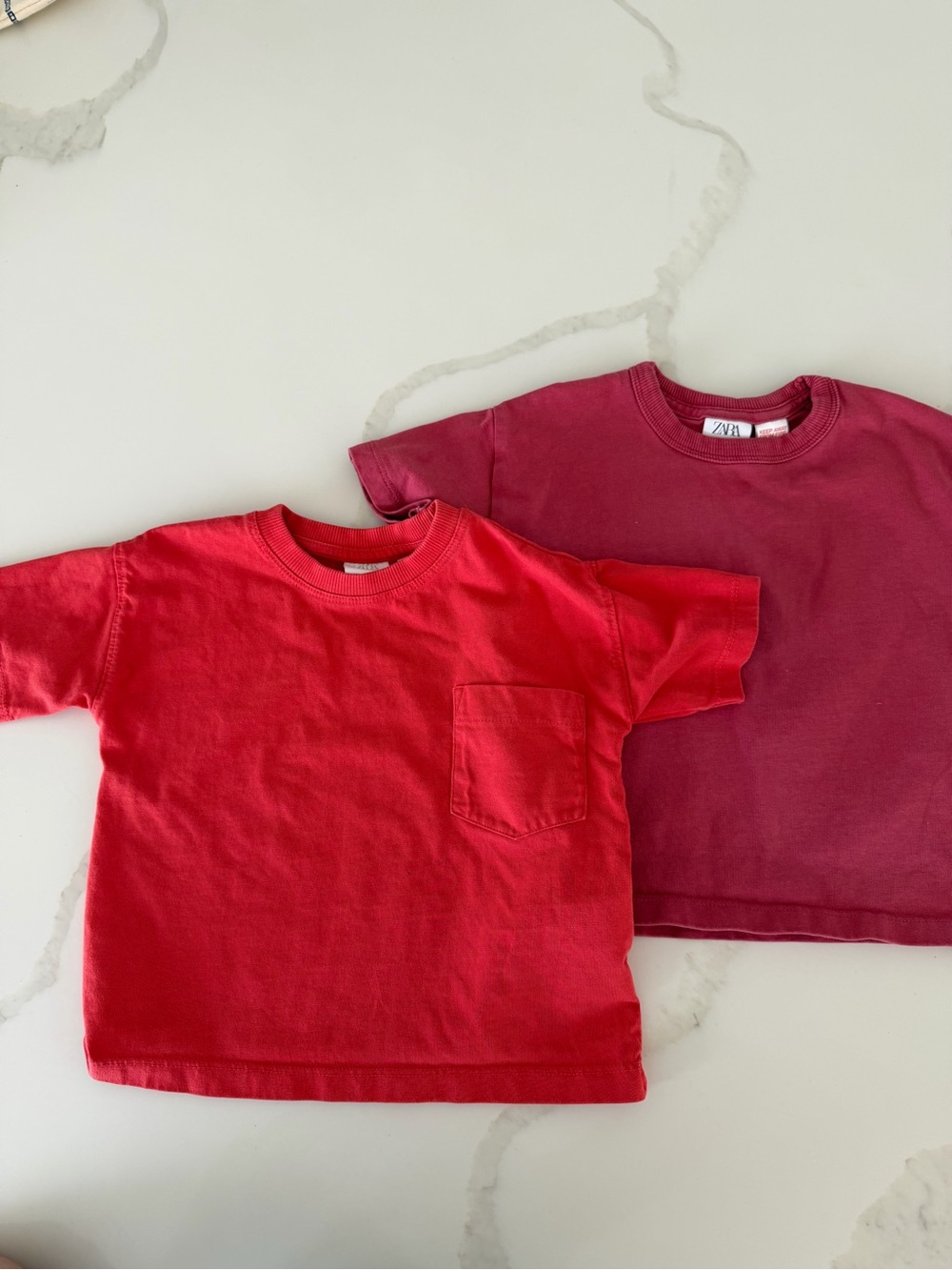 Zara Kids Red and Burgundy Short Sleeve Pocket Tees